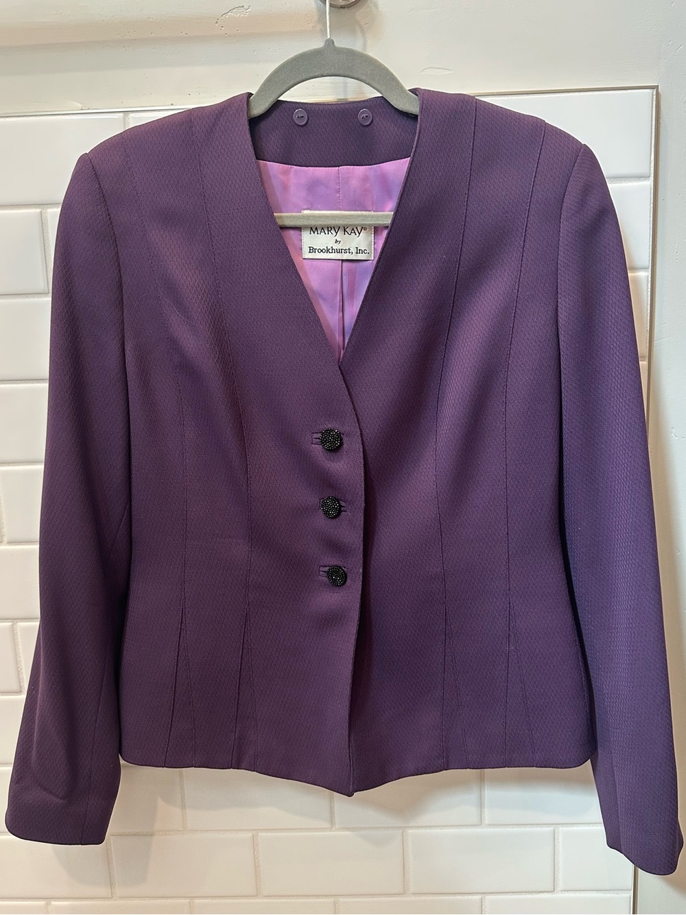 Vintage 90s Mary Kay by Brookhurst Collarless Blazer Jacket – Purple, Size 8R